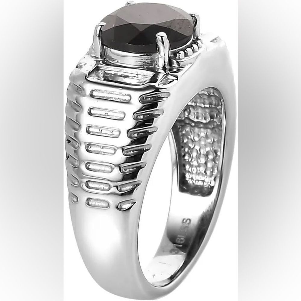 Thai Black Spinel 3.20 ctw Men's Ring in Stainless Steel NWT - Picture 5 of 11